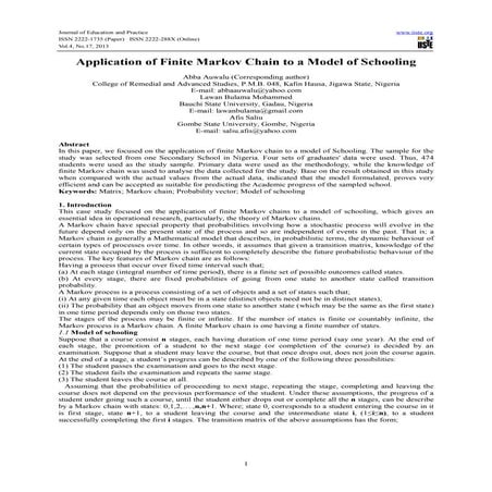 Application of finite markov chain to a model of schooling