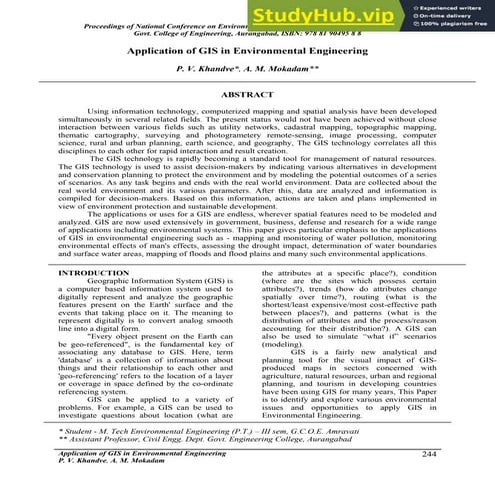 Application Of GIS In Environmental Engineering