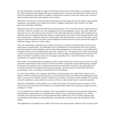 Application Of Guided Wave Radar Level Meter In Fuel Level Measurement In Shi...