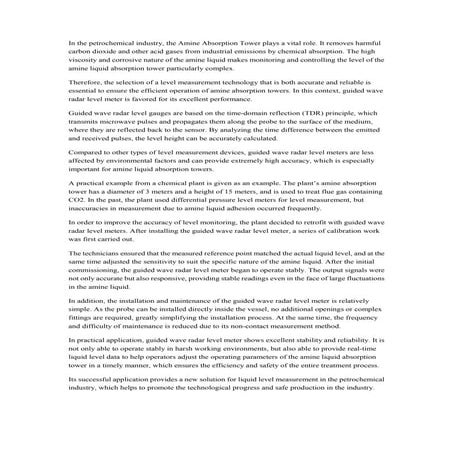 Application Of Guided Wave Radar Level Meter In The Level Measurement Of Amin...