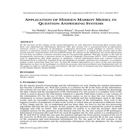 Application of hidden markov model in question answering systems