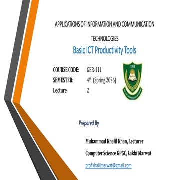 Application of ICT Lecture 2 Basic ICT Productivity tools.pdf