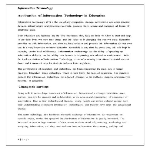 Application of information technology in education