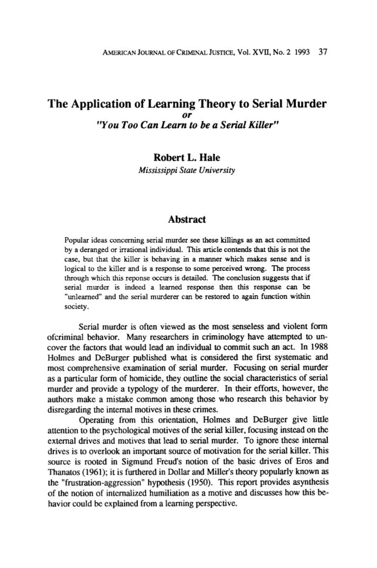 Application Of Learning Theory To Serial Murder