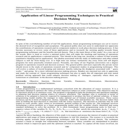 Application of linear programming techniques to practical | PDF