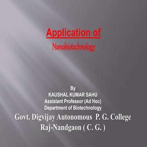 Nanobiotechnology, its application