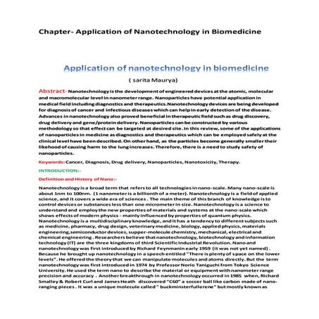 Application of nanotechnology in biomedicine