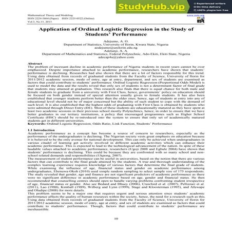 Application Of Ordinal Logistic Regression In The Study Of Students  Performance