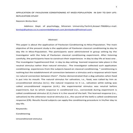 Application of pavlovian conditioningto mizo