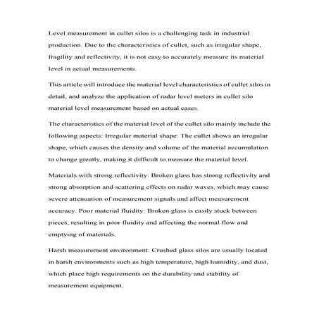 Application Of Radar Level Meter In Level Measurement Of Broken Glass Silo