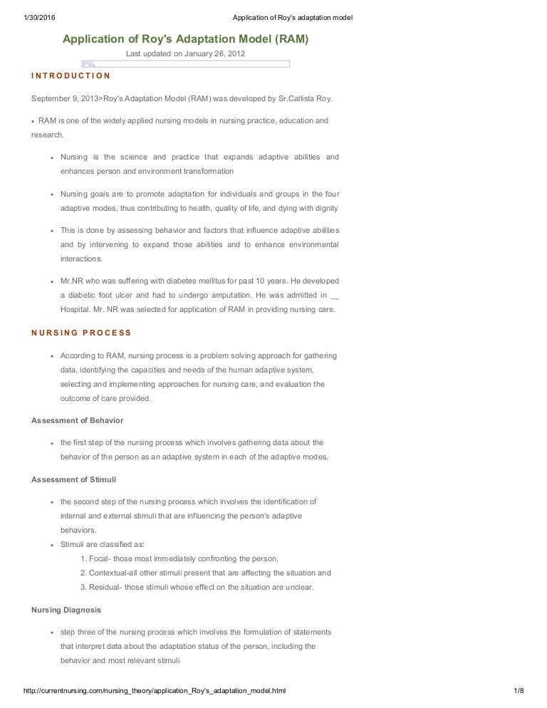 Application Of Roy S Adaptation Model