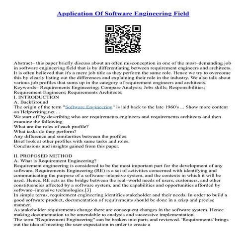 Application Of Software Engineering Field
