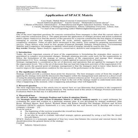 Application of space matrix