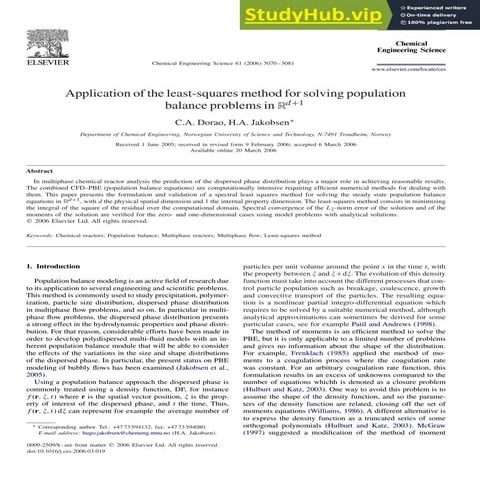 Application Of The Least-Squares Method For Solving Population Balance Proble...