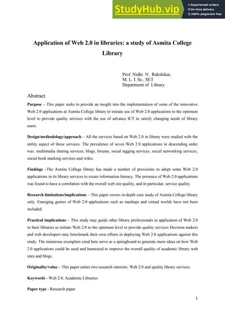 Application Of Web 2.0 In Libraries  A Study Of Asmita College Library