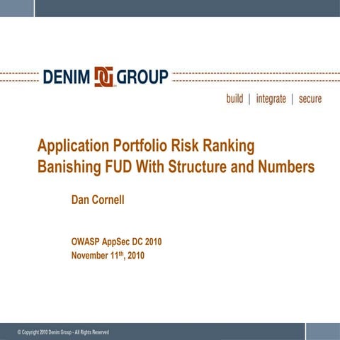 Application Portfolio Risk Ranking: Banishing FUD With Structure and Numbers