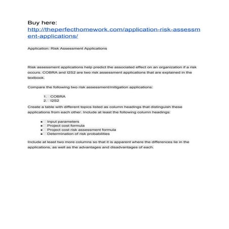 APPLICATION: RISK ASSESSMENT APPLICATIONS | PDF