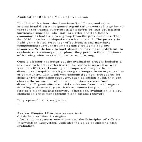Application Role and Value of EvaluationThe United Nations, the.docx