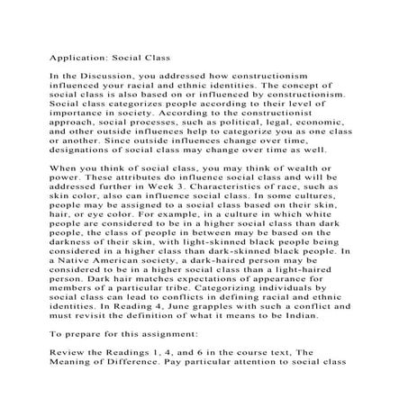 Application Social ClassIn the Discussion, you addressed how .docx