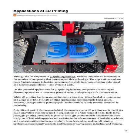 Applications of 3 d printing