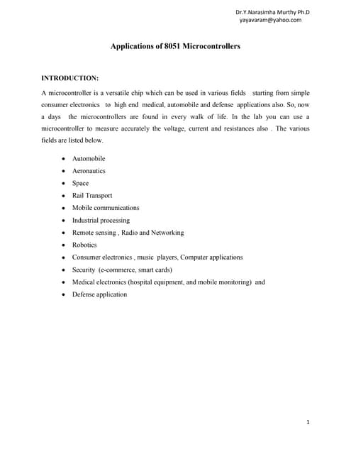 Applications of 8051 microcontrollers