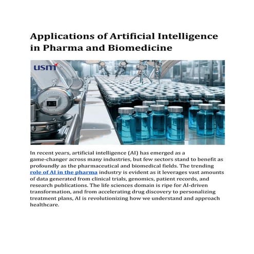 Applications of Artificial Intelligence in Pharma and Biomedicine