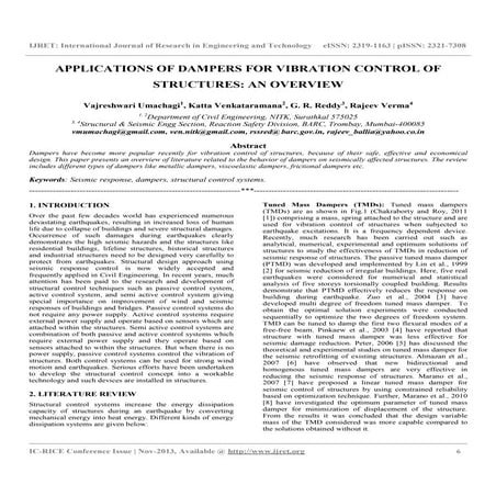 Applications of dampers for vibration control of structures   an overview