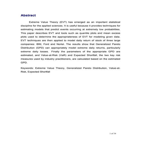 Applications Of Evt In Financial Markets