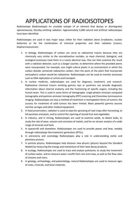 Diverse Applications of Radioisotopes - Overview and Importance | PPT