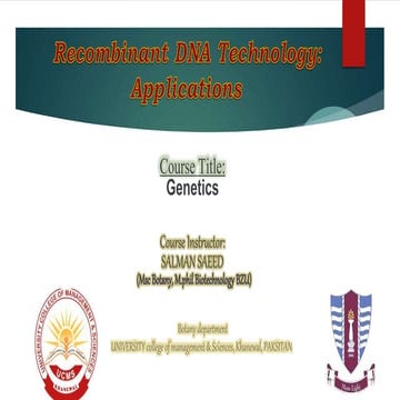 Applications of Recombinant DNA Technology in Different Fields by SALMAN SAEE...