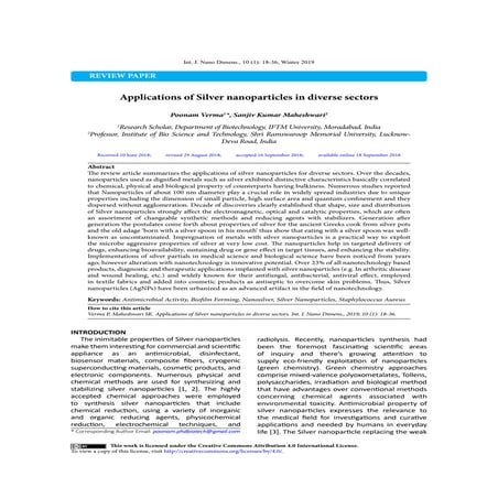 Applications of silver nanoparticles in diverse sectors | PDF