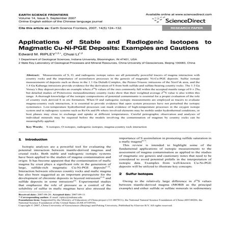 Applications of stable and radiogenic isotopes to magmatic cu ni-pge deposits...