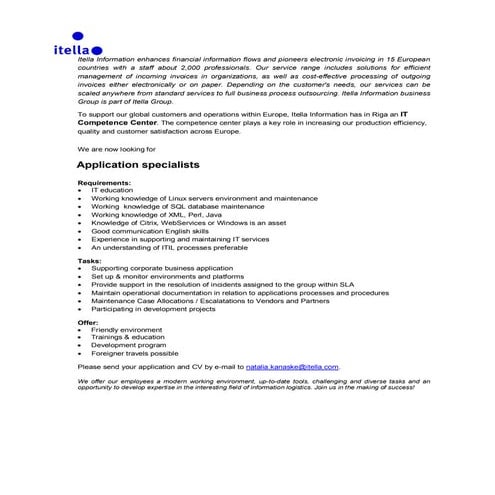 Application specialist in Riga