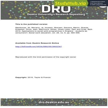 Applications To Social Work Programmes In England  Students As Consumers