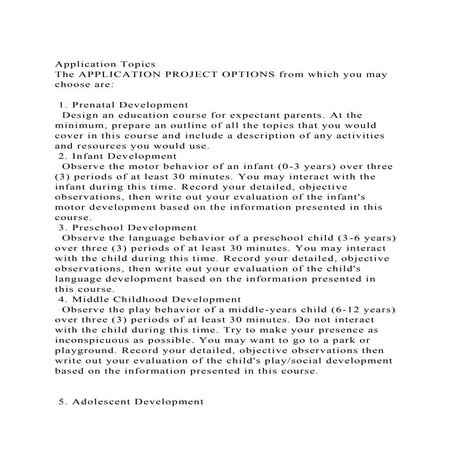 Application Topics The APPLICATION PROJECT OPTIONS from which yo.docx