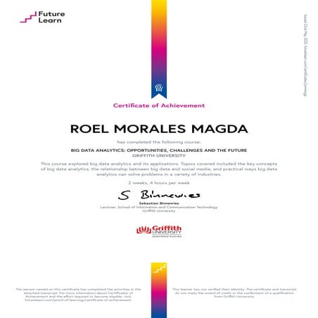 BIG DATA ANALYTICS-OPPORTUNITIES,CHALLENGES AND THE FUTURE:CERTIFICATE OF ACH...