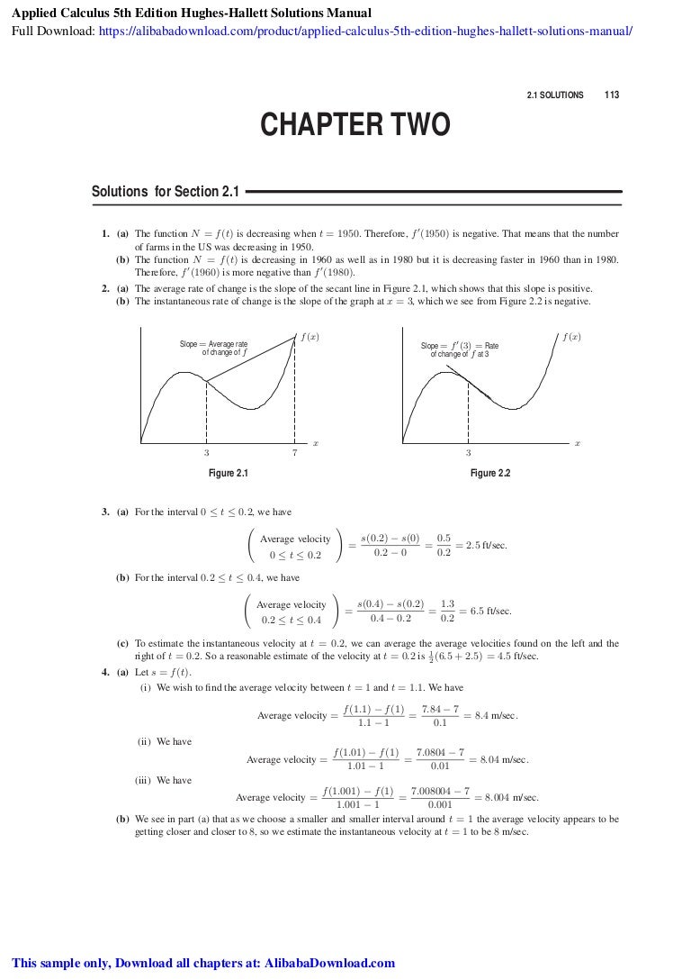 Applied Calculus 5th Edition Hughes Hallett Solutions Manual Applied Calculus 5th Edition Hughes Hallett Solutions Manual