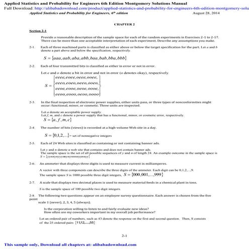 Applied Statistics and Probability for Engineers 6th Edition Montgomery Solut...