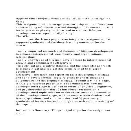 Applied Final Project What are the Issues – An Investigative Essa.docx