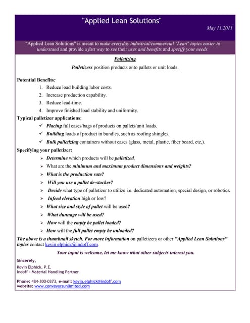 Applied Lean Solutions Palletizing