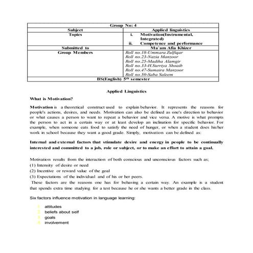 Applied linguistics; Motivation,competence and performance