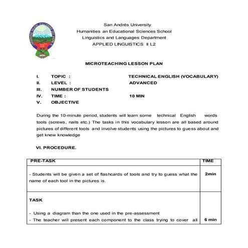 Applied linguistics 2 lesson plan