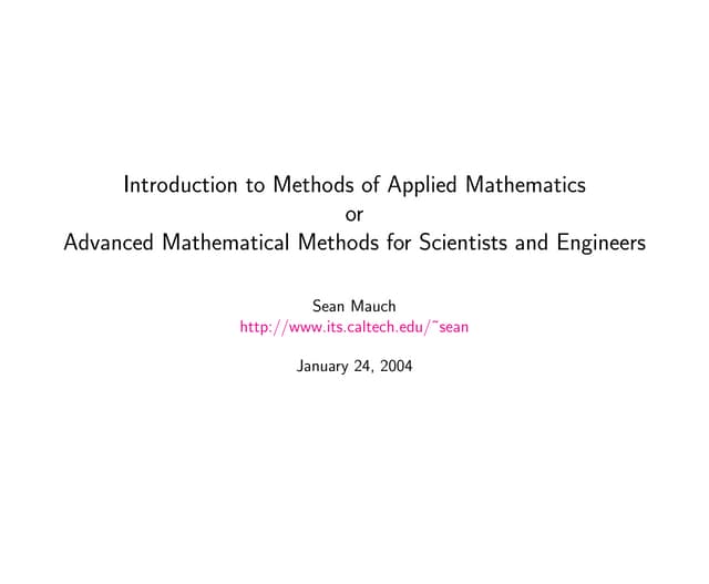 Introduction to Methods of Applied Mathematics