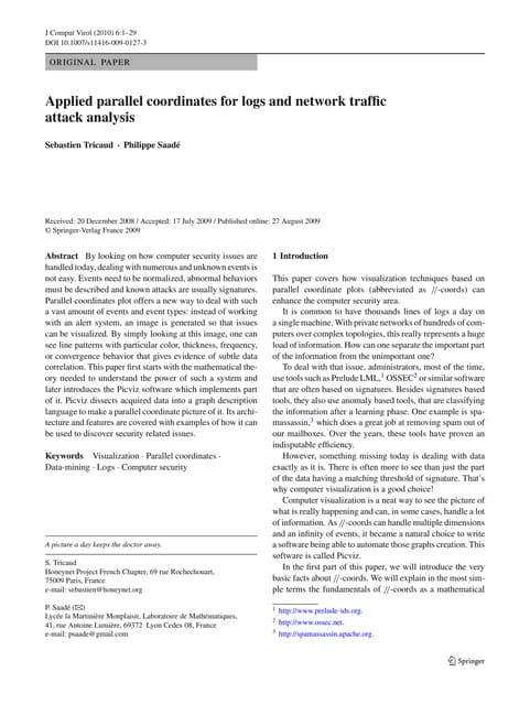 Applied parallel coordinates for logs and network traffic attack analysis