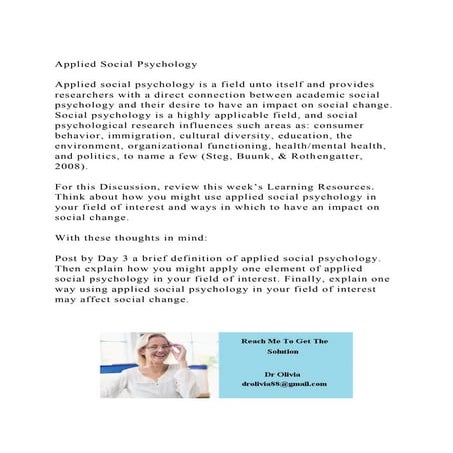 Applied Social PsychologyApplied social psychology is a field .docx