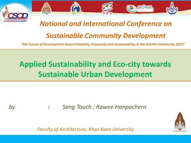 Applied sustainability and eco city towards sustainable urban development centhara hotel-kku_seng_touch_2015edited_23_12_2015