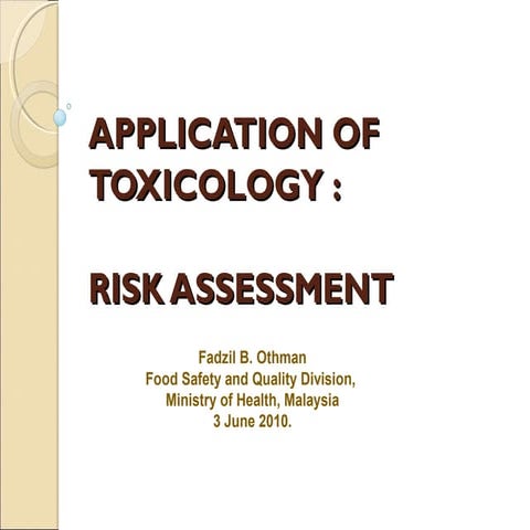 Applied toxicology   chemical risk assessment