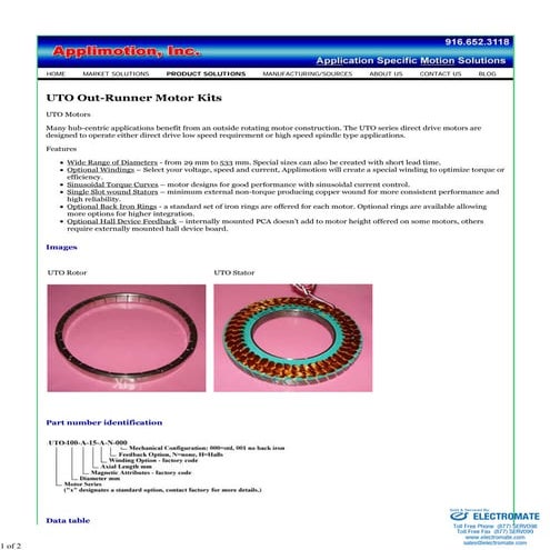 Applimotion uto motor_kits_datasheet