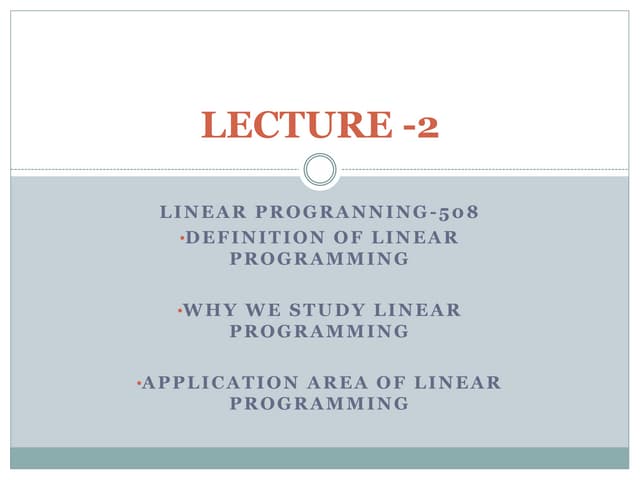 Applications of linear Programming | PPTX
