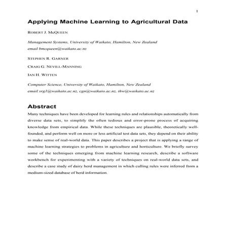 Applying Machine Learning to Agricultural Data